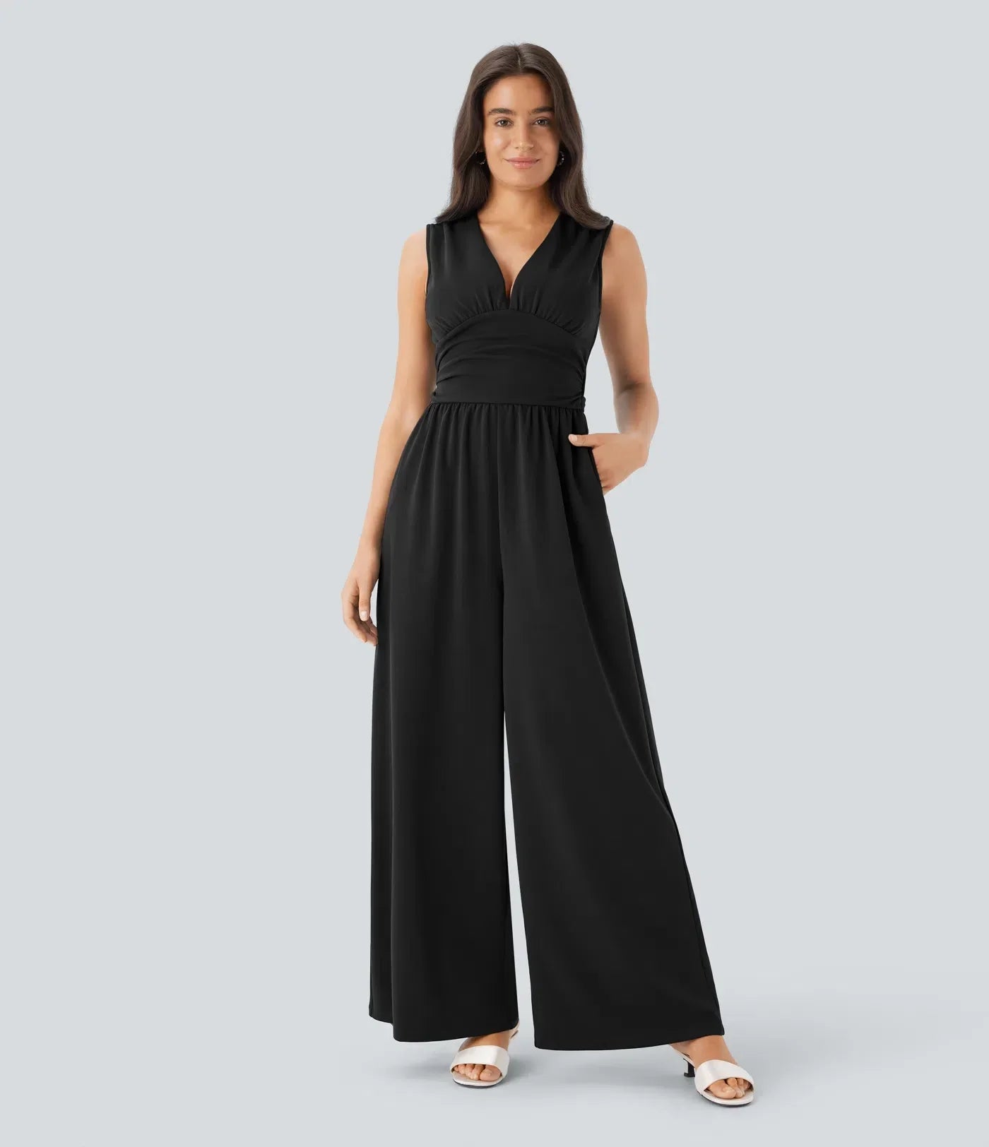 ColaSuit™ - Jumpsuit da festa senza maniche con scollo a V, tasche laterali e zip invisibile - Easy Peezy